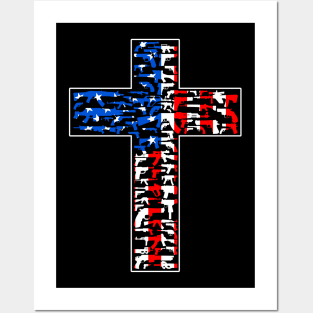 Cross made of guns, american flag Posters and Art